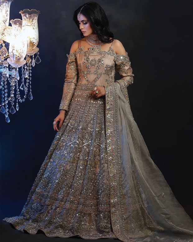 Heavily Embellished Pakistani Bridal Gown Dupatta Dress