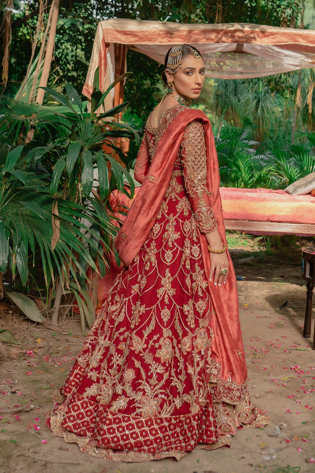 Heavily Embellished Red Lehenga Gown Indian Bridal Wear