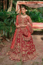 Heavily Embellished Red Lehenga Gown Indian Bridal Wear