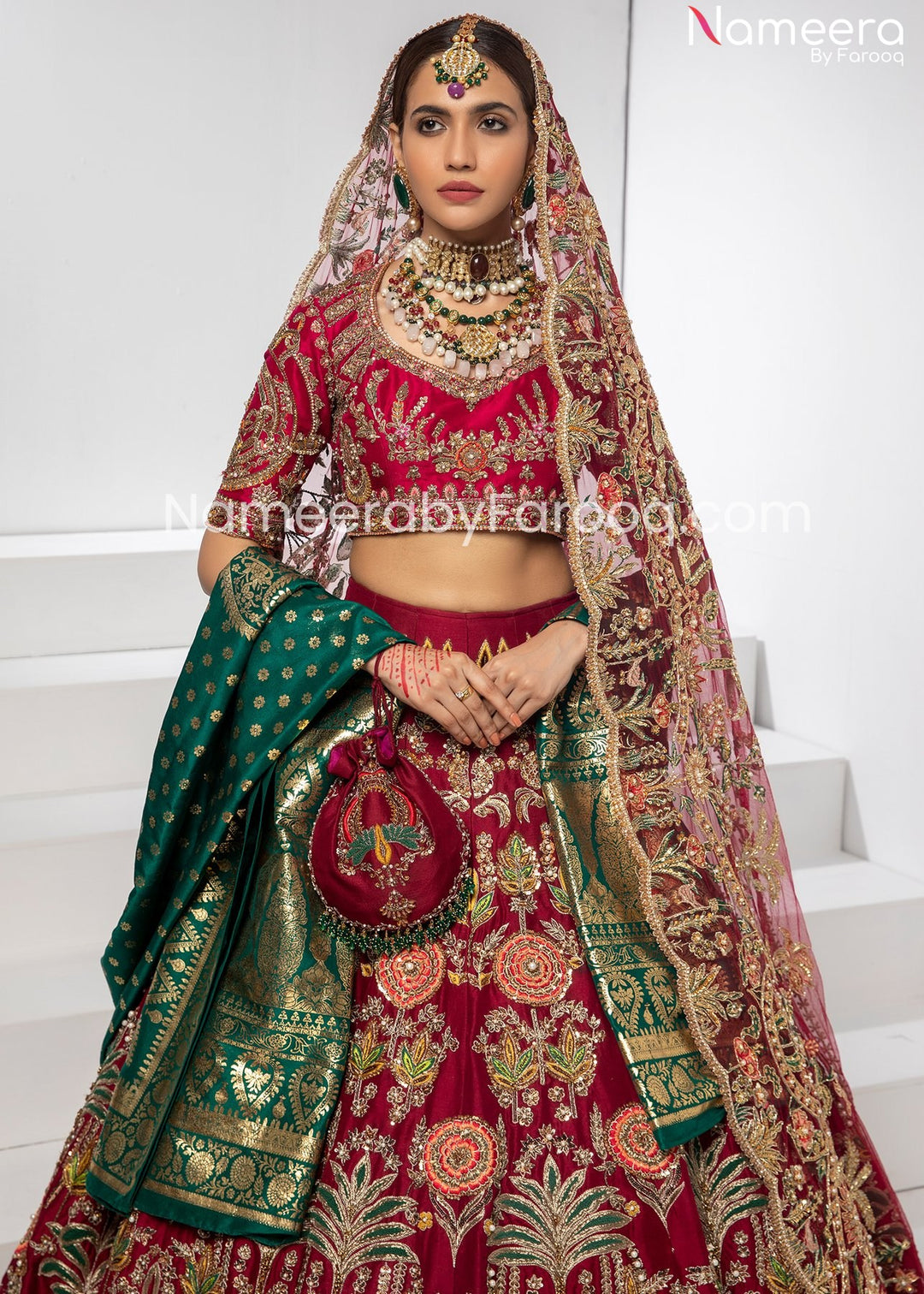 Embroidered Red Lehenga Bridal Attire