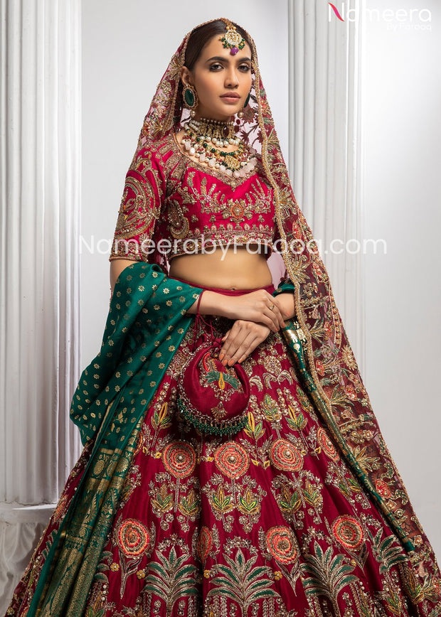 Heavily Embroidered Red Lehenga Bridal Attire