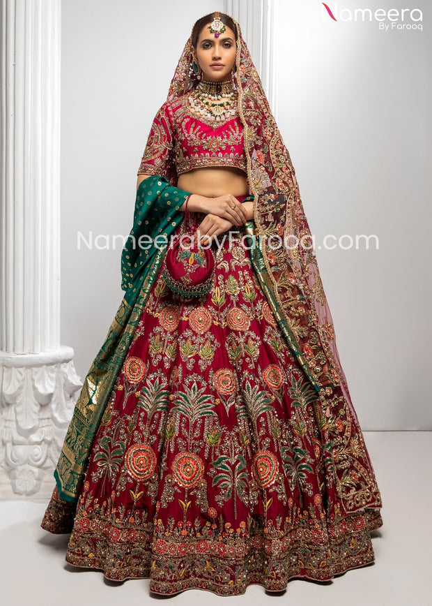 Heavily Embroidered Red Lehenga Bridal Attire Online