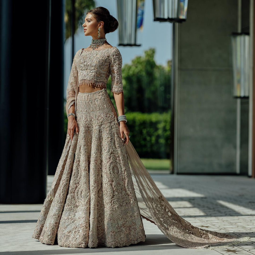 Heavy Bridal Grey Lehenga Choli Walima Dress 