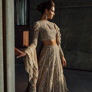 Heavy Bridal Grey and Gold Lehenga Choli Dress 2022