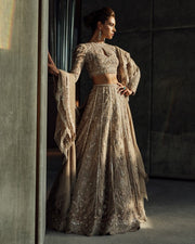 Heavy Bridal Grey and Gold Lehenga Choli Dress 