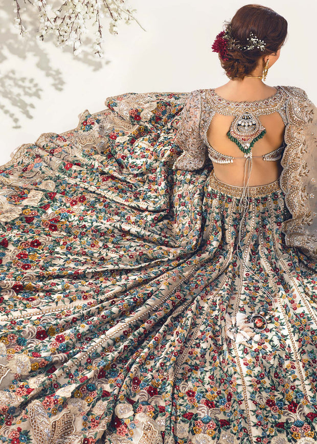 Heavy Bridal Lehnga Choli in Silver Color Backside Look