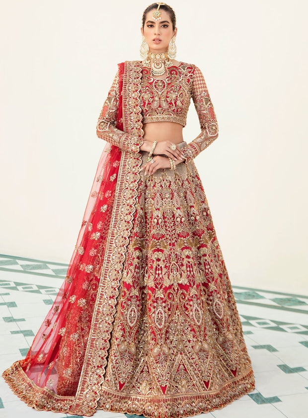 Heavy Designer Red Golden Lehenga Choli for Bridal Wear