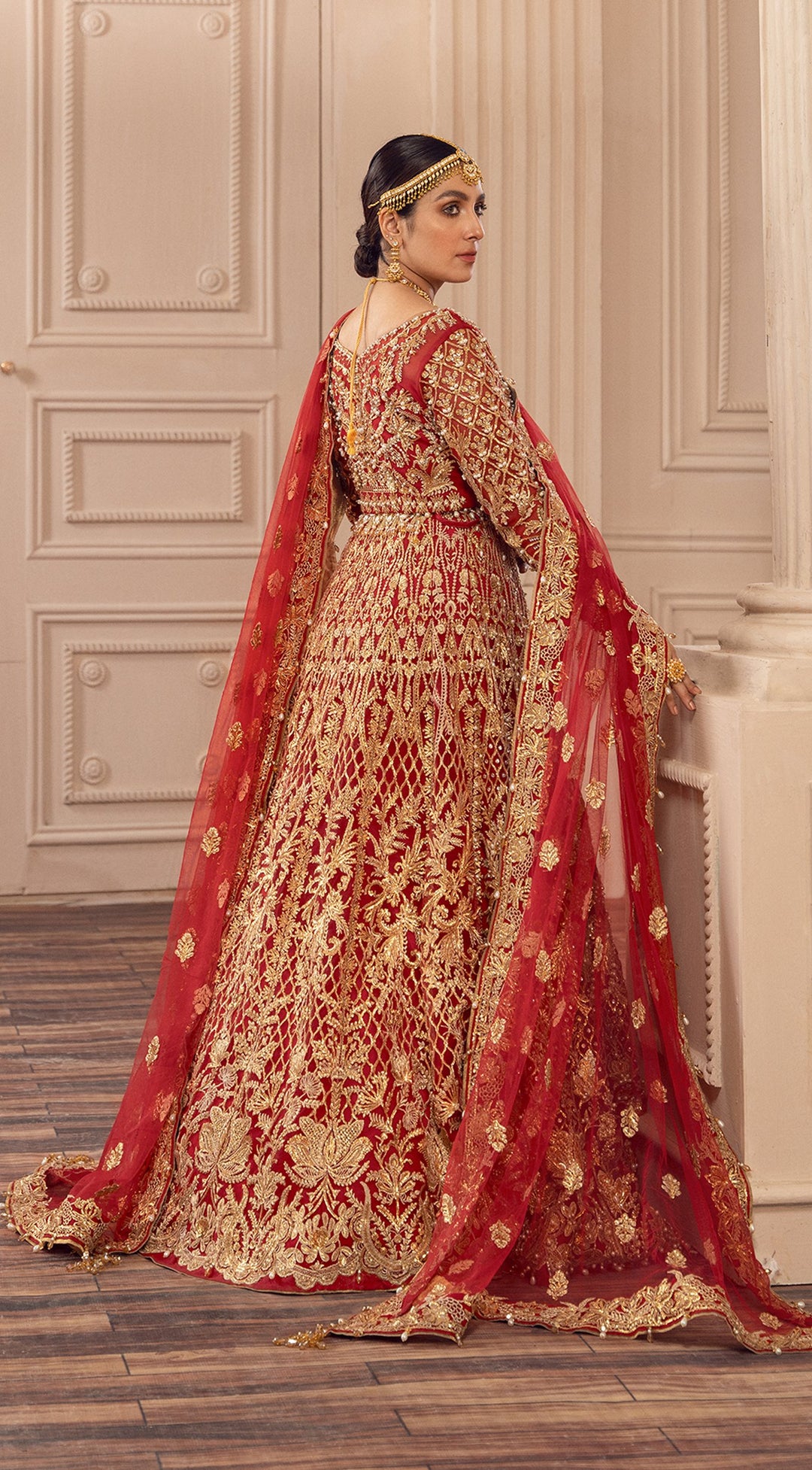 Heavy Dulhan Lehenga Chunni Gown Bridal Dress for Reception Nameera by Farooq