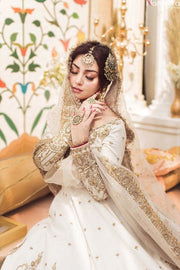 Heavy Embellished Pakistani White Mehndi Frock 2022