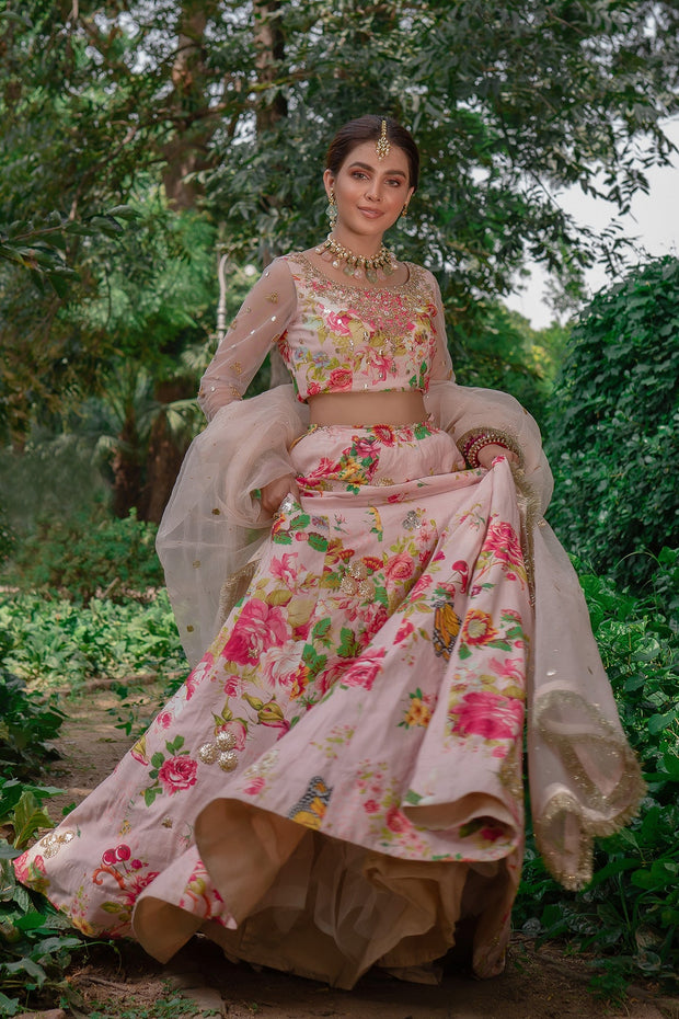 Heavy Floral Pink Lehenga Choli for Indian Bridal Wear