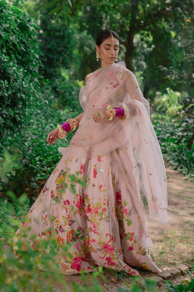 Heavy Floral Pink Lehnga Choli for Indian Bridal Wear