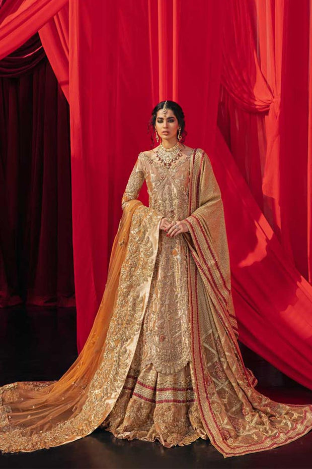 Heavy Golden Indian Bridal Wear Lehenga Shirt