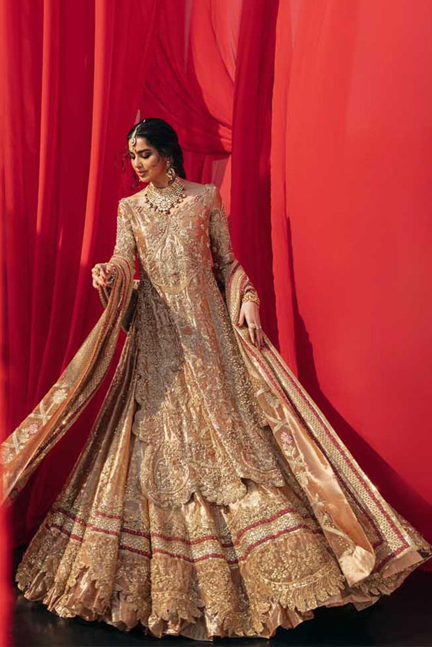 Heavy Golden Indian Bridal Wear Lehenga