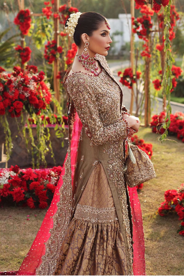 Heavy Golden Long Kameez Lehenga