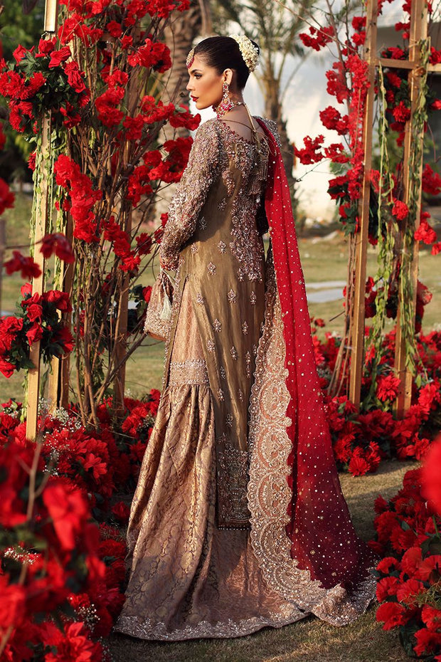 Heavy Golden Long Kameez Lehenga for Indian Bridal Wear 2022