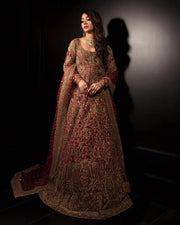 Heavy Indian Golden Red Lehenga Bridal Attire 