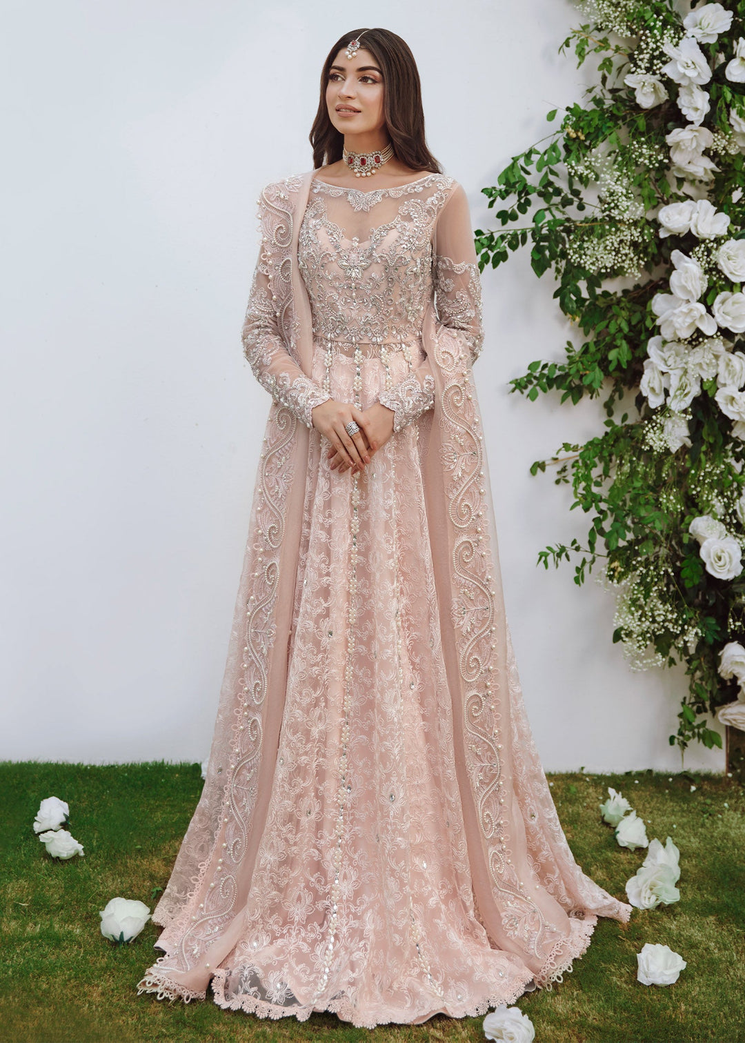 Heavy Indian Pink Lehenga for Bride in Raw Silk 