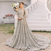 Heavy Long Tail Grey Lehenga Gown for Indian Bridal Wear