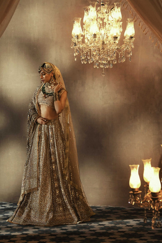 Heavy Pakistani Bridal Golden Lehenga Choli