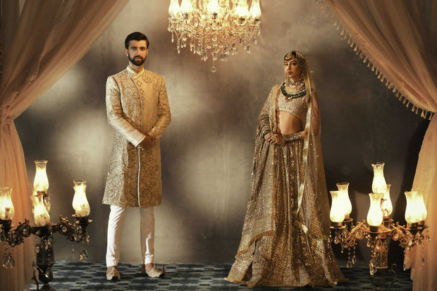 Heavy Pakistani Bridal Golden Lehenga