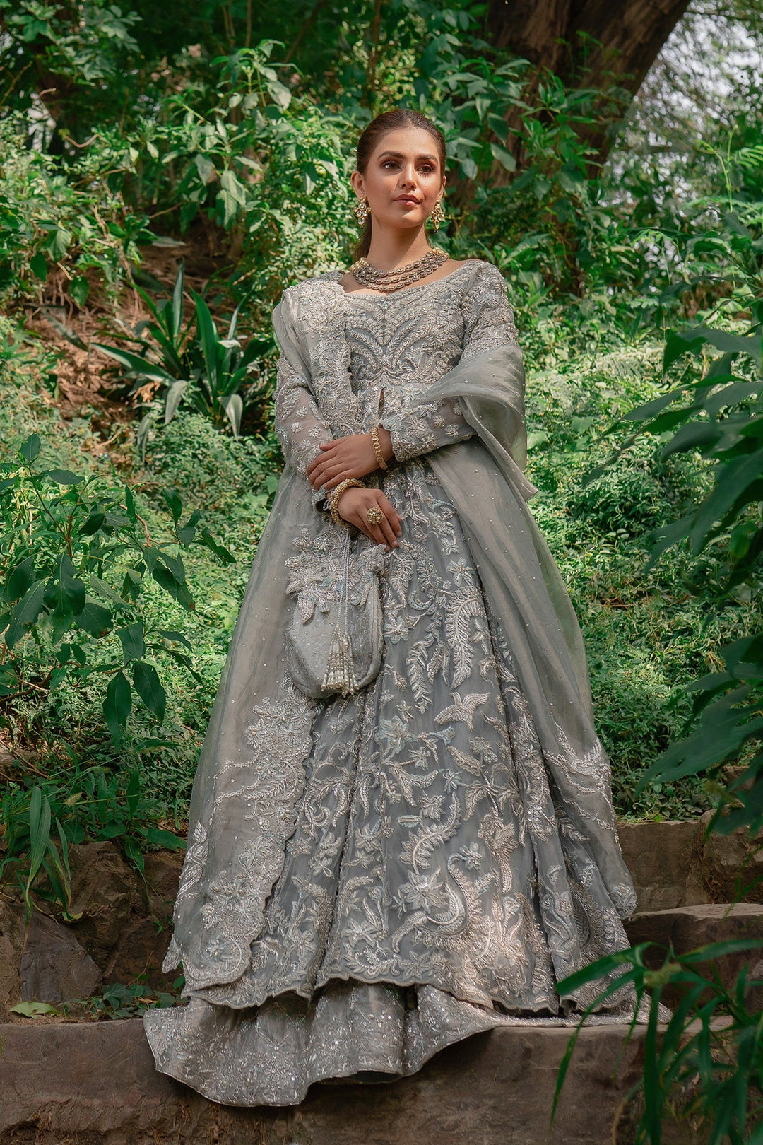 Heavy Peacock Blue Lehenga Gown for Indian Bridal Wear