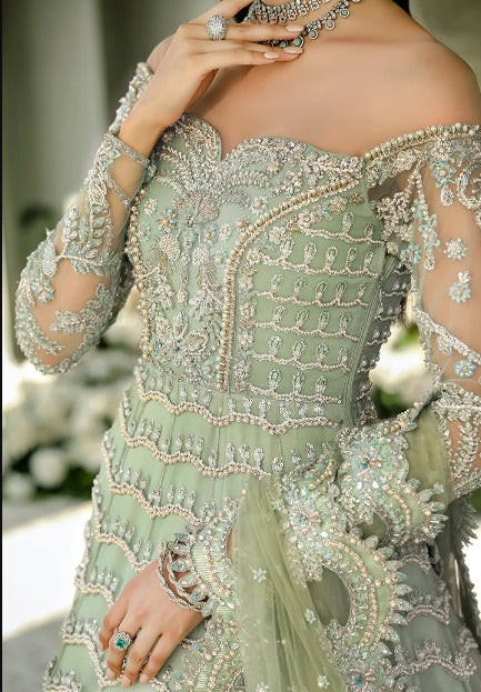 Heavy Pistachio Lehenga Gown for Indian Bridal Wear
