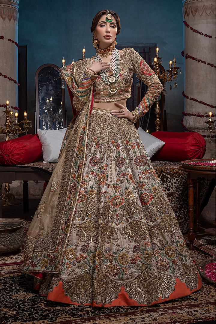 Heavy Raw Silk Ivory Lehenga Choli Bridal 