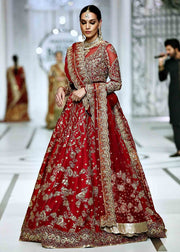 Heavy Red Pakistani Bridal Lehngas with Choli for Barat