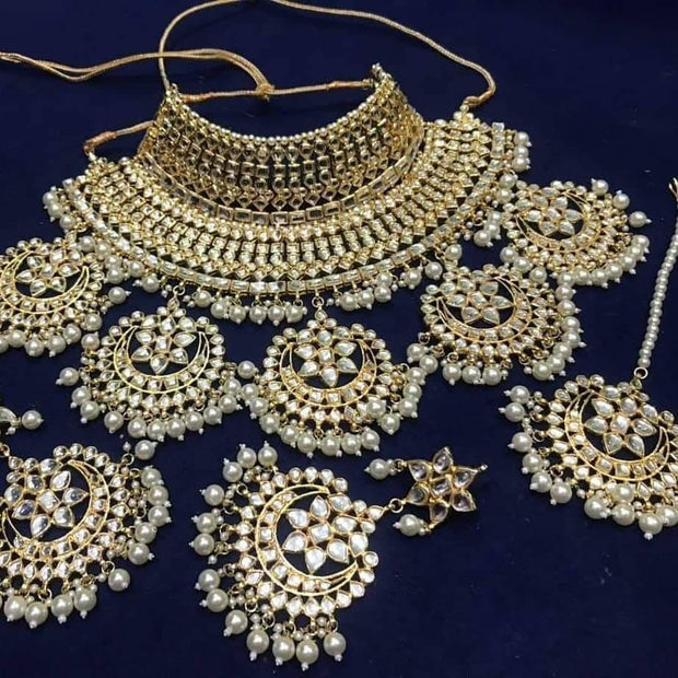 Heavy Crystal Jewellery Set with White Moti J4201