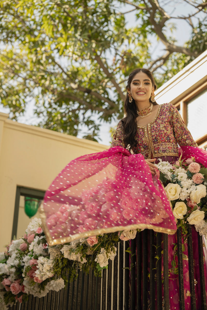 Hot Pink Pakistani Bridal Lehenga & Frock for Weddings