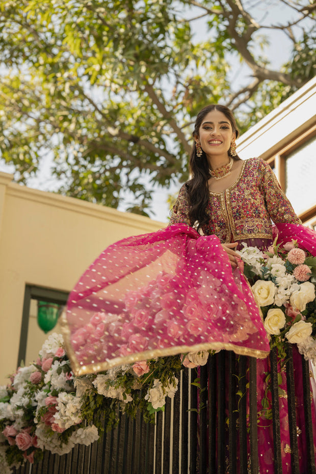 Hot Pink Lehenga and Pishwas Frock Pakistani Bridal Dress