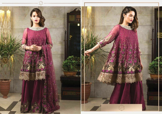 Beautiful chiffon dress by Imrozia in Magenta color 