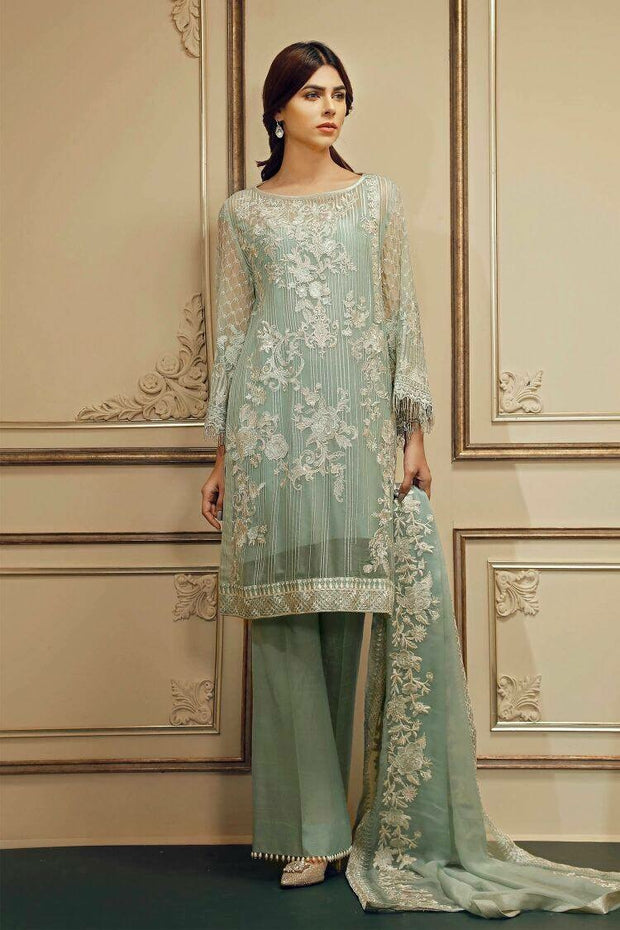 Pakistani Party Suit  In Chiffon By Chan-Tell In Light Turquoise Color Model# C 819