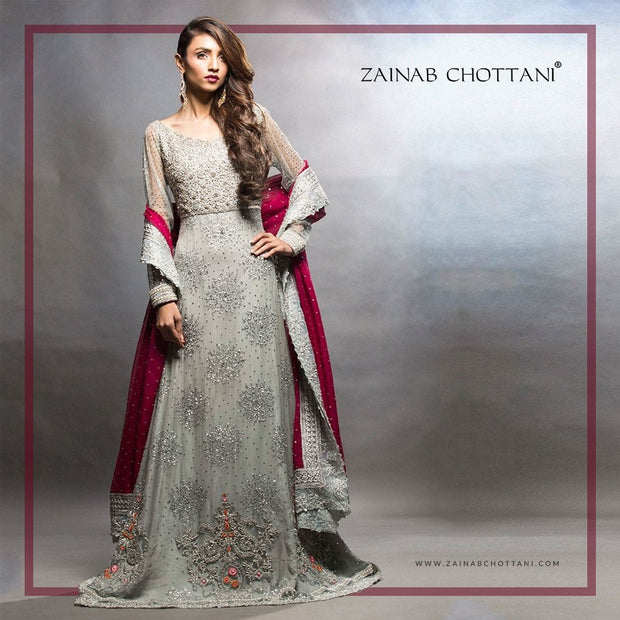 Beautifull bridal lahnga in gray and maroon red color Model#W 850