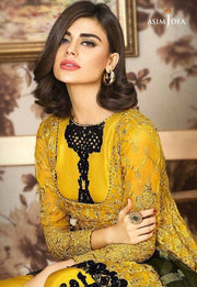 Beautiful chiffon dress by asim jofa in green yellow and dark green color