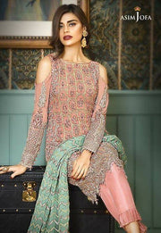 Beautiful chiffon dress by asim jofa in tea pink and mint green color