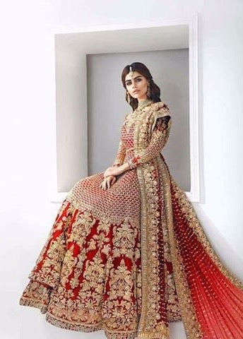 Beautiful heavy bridal lahnga in red color Model#W 843