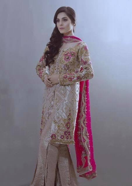 Beautiful gharara set in shoking pink and skin gold color