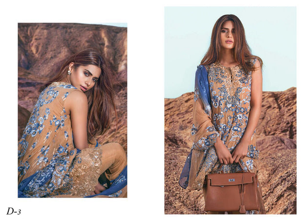 Blue and Golden Brown Chiffon  Party Dress  Model #C 15
