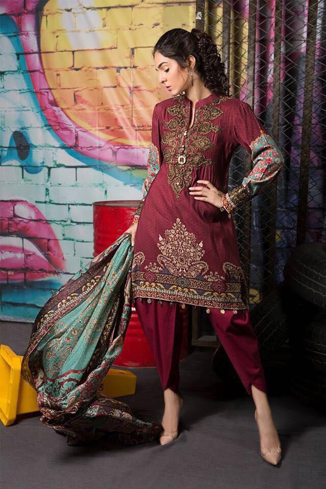 Beutifull winter dress by noor with woolen shawl Model #W 906