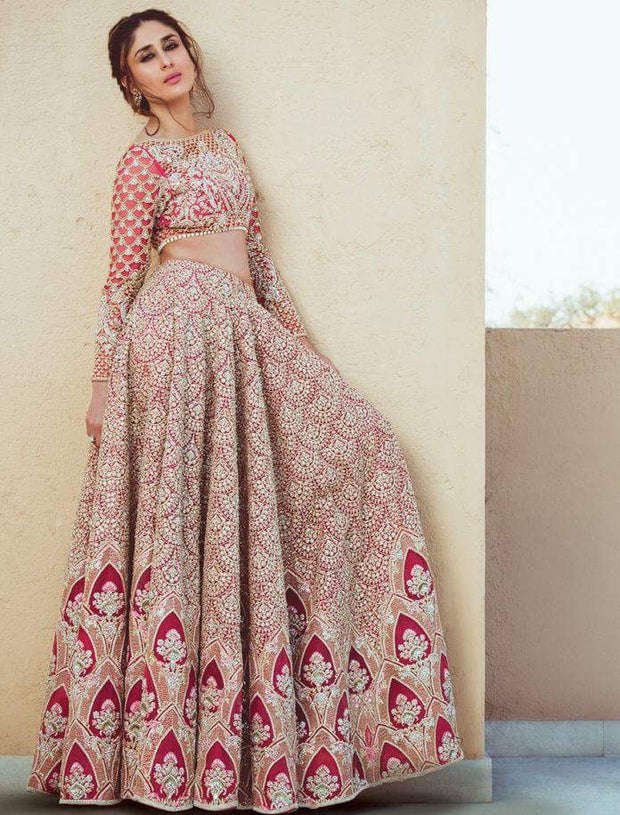 Baeutiful bridal lahnga in shoking silver pink and pinkish red color