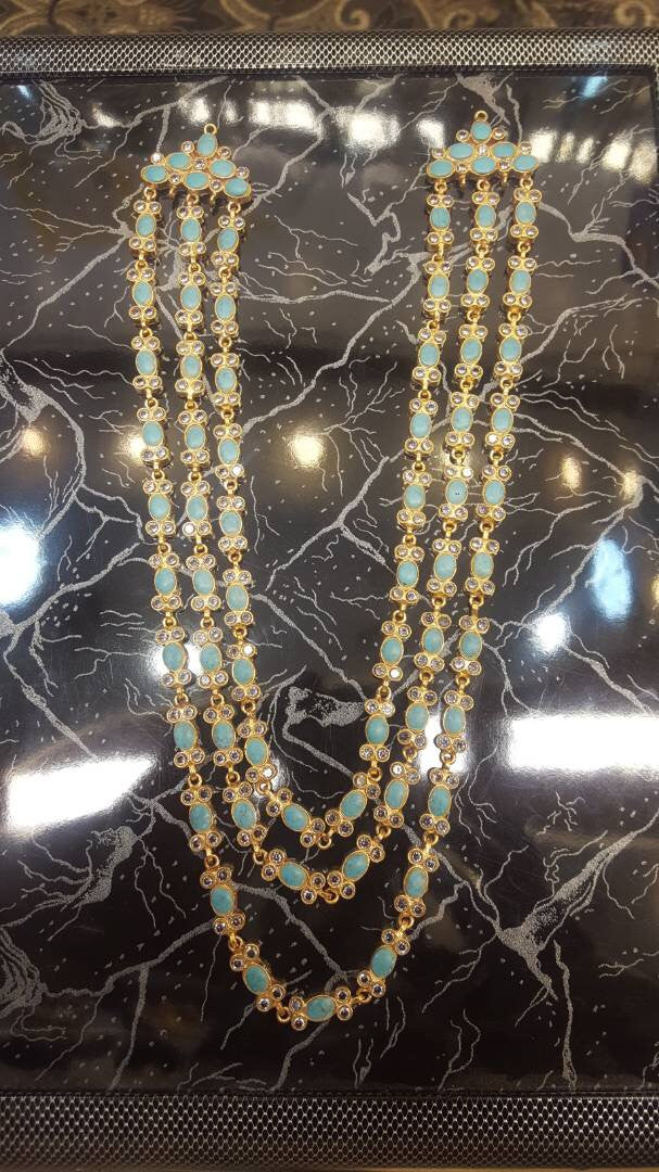Kundan mala nackless in ferozee color Model#Kundan 12