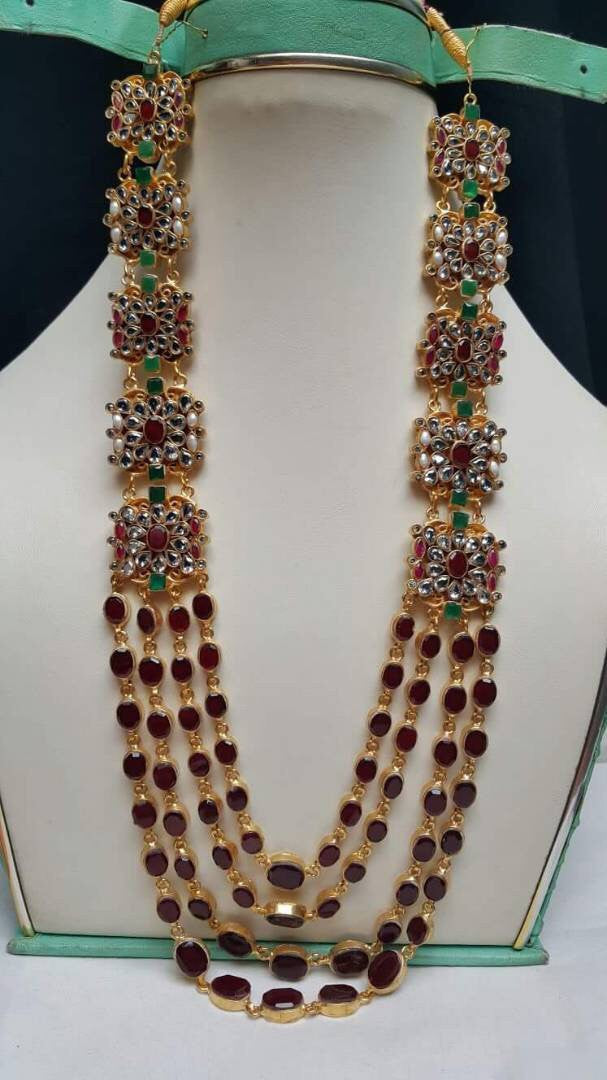Bridal Kundan mala color maroon with multi Kundan Model # Kundan 22