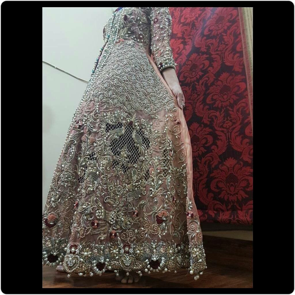 Wedding bridal maxi in pink color with Model # B 393 – Nameera by Farooq