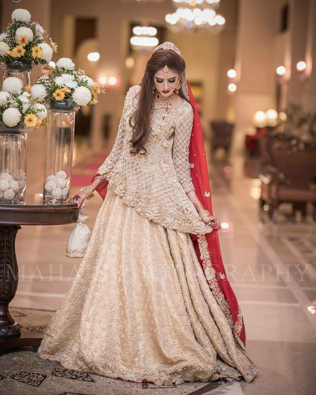 Wedding bridal lahnga in golden and red Model # B 388