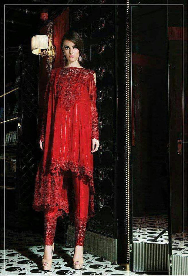 chiffon red and silver maria b dress Model#C 64