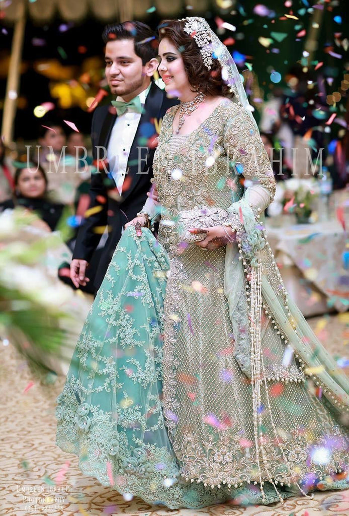 Walima bridal lahng |Turquise mint green color dabka & nagh, Small