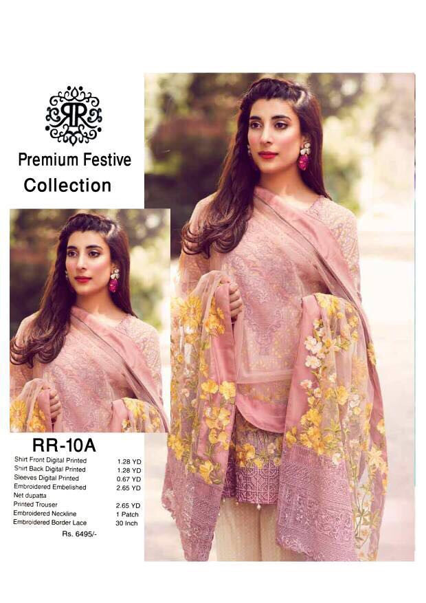 Lawn dress by rang rasiya in light tea pink color Model #Eid 521