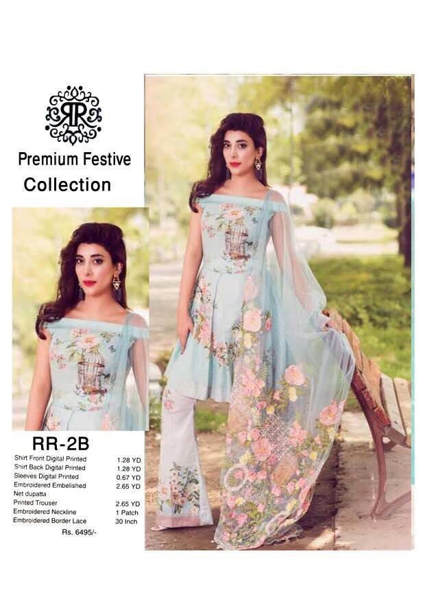 Lawn dress by rang rasiya in turquoise color Model# Eid 520