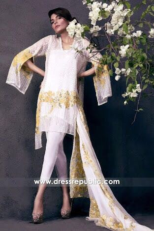 Net dress with lawn inner by sana safinaz in offwhite and yellow color Model #Eid 512
